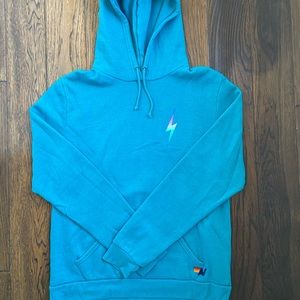 AVIATOR NATION - Rainbow Fade Bolt Pullover Hoodie // AQUA in Size XXL